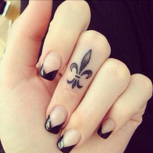 Smallest Cool Fleur De Lis Tattoo On Girl Finger